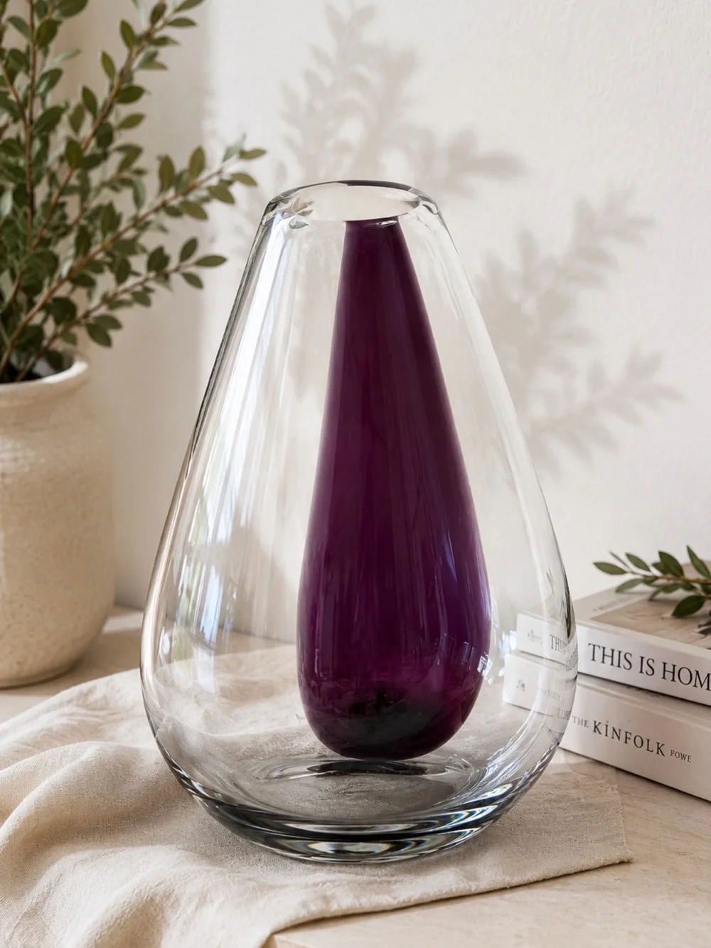 Amethyst Purple Art Glass Vase Clear Teardrop Double Wall